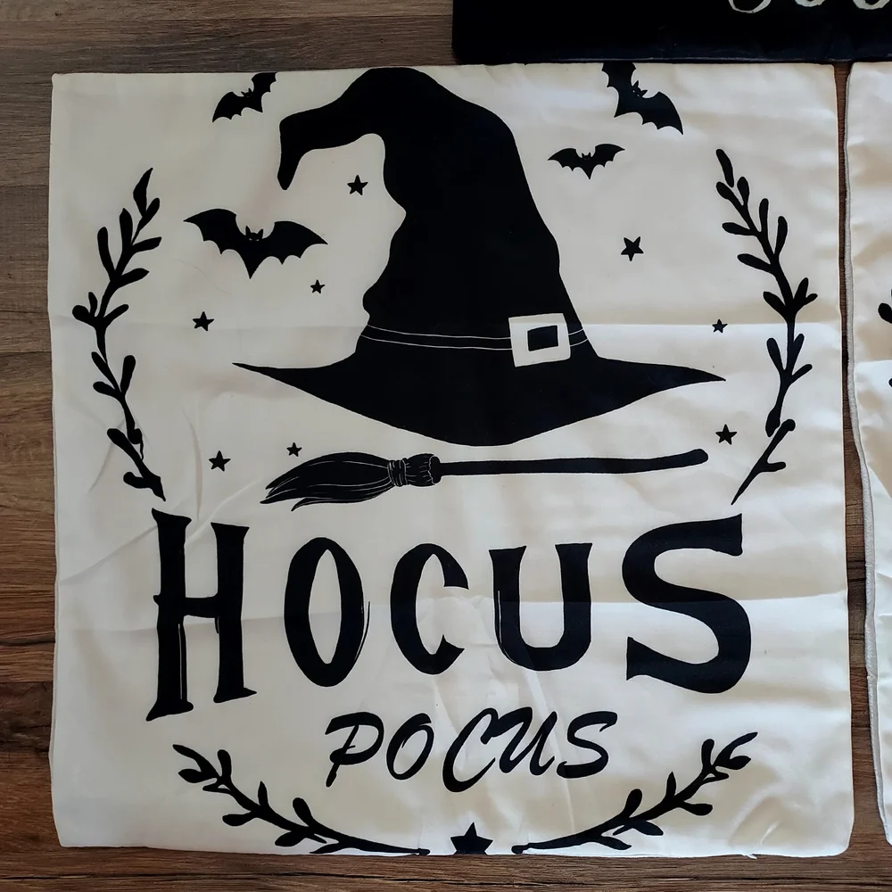 Total Of Three 18×18 Halloween Themed Zip Up Pillow Covers 2 Hocus Pocus 1 Boo